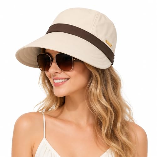 Image of Summer Cap for Women Fashion Wide Brim Sun Hats Sun Visor Caps for Women Bucket Hat Lightweight Packable UV Protection Cap Ladies Hat for Travel, Daily, Hiking, Beach