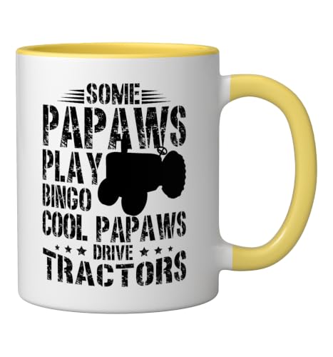 Taza de cerámica Papaw con diseño tractor amarillo/blanco miniatura 2