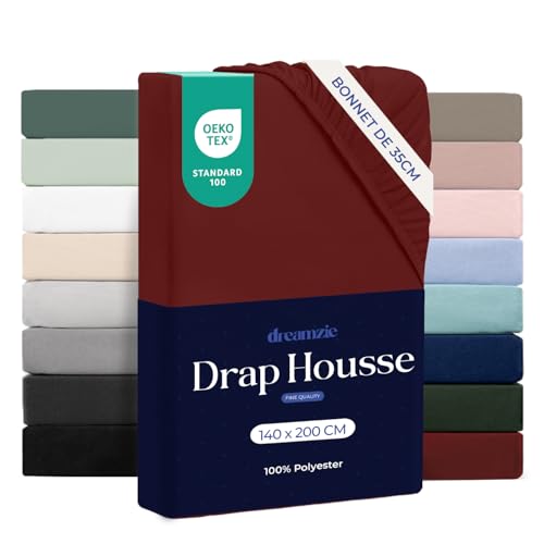 Dreamzie - Drap Housse 140x200 Bonnet 35 cm | Microfibre Ultra Douce - Matelas Épais - Oeko-Tex | Confort, Respirabilité, Entretien Facile - Bordeaux