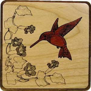 The Vertical Reflection Adult Cremation Mahogany Urn with The Hummingbird Mosaic Inlet