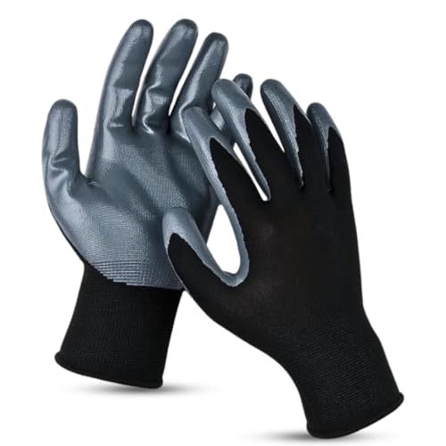 Image of Multipurpose Nylon Anti Cut PU Coating Lightweight Work Safety Gloves, Hand & Fingers, Gardening, Mechanical, Construction, Agriculture & Automotive - Durable & Comfortable (BLACKGREY-5PAIR)