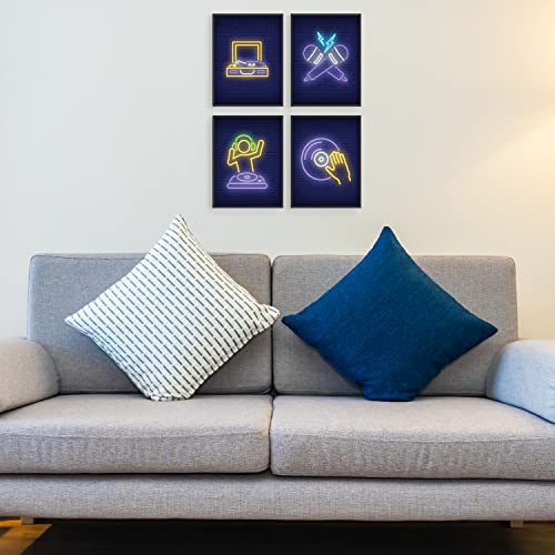 Summit Designs Dj Retro Music Wall Art Decor Prints - Set Of 4 (8X10) Inch Poster Photos - Neon Sign - Kids Bedroom Man Cave - Gift Idea #TOP3