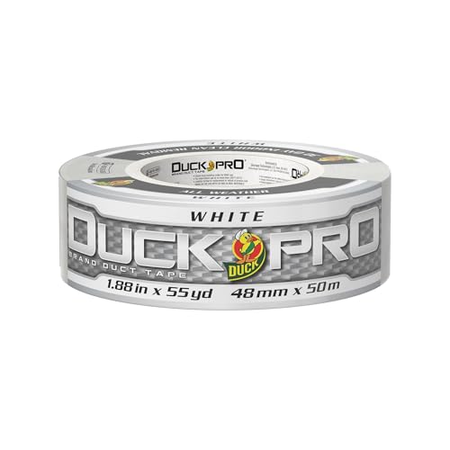 Image of Duck Pro Heavy Duty Duct Tape for Long Lasting Repairs, 2 inch Wide (1.88 in x 55 Yds) Performance Grade Tape with Waterproof Backing, White, 1 Roll