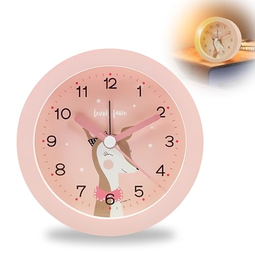 Idota Despertador infantil sin tictac, bonito despertador de dibujos animados con luz nocturna despertador analógico con alarma suave, despertador infantil para principiantes, funciona con pilas (sin