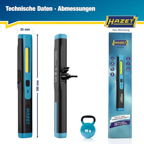 HAZET LED Stiftlampe 1979-11 I kleine und kompakte Werkstatt-Lampe mit hoher Leuchtleistung, stufenlos dimmbar, inkl. Haltemagnet zur Befestigung