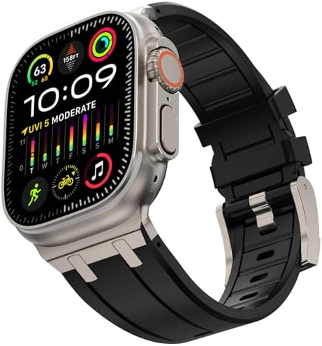 KADES for Apple Watch Ultra 2 Strap 49mm for Apple Watch strap Series 9/8/SE2/7/6/SE/5/4/3/2/1 45mm/44mm/42mm Durable Metal Connector Strap, Rugged TPU Sport Replacement Band, Titanium/Black