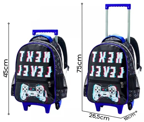 Kit Mochila De Rodinha Infantil Menino Gamer Escolar