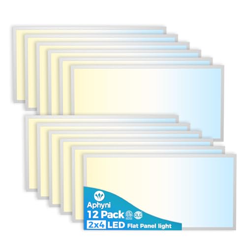 Aphyni 12Pack 2x4 LED Flat Panel Light, 50W 6600LM Drop Ceiling Light Fixture, Selectable Color Temperature 4000K/5000K/6000K, 5-100% TRIAC Dimmable, Recessed Back-lit Fixture for Office