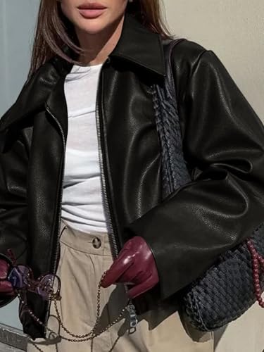 Cicy Bell Womens Faux Leather Bomber Jackets Cropped Motorcycle Casual Coats Fall Trendy Zip Up Outerwear4