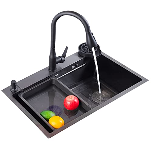 Fregadero de un Seno de Acero Inoxidable, Rectangular, Negro, para Lavar Verduras, lavavajillas, despensa de Hotel, con Accesorios de cinturón.