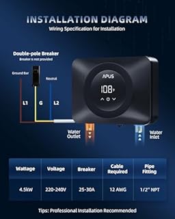 APUS Tankless Water Heater Electric 240V, 4500W Instant On Demand Hot Water Heaters, Under Sink Point of Use Water Heater, LED Digital Display, Ultra Compact for Kitchen, Bathroom, Laundry