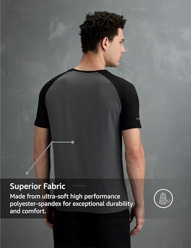 Image of Symbol Premium Men's Solid Regular Fit Sports Stretch T-Shirt | Round Neck | Raglan Sleeve | Moisture-Wicking | Activewear | Running | Gym | Plain (Available in Plus Sizes)