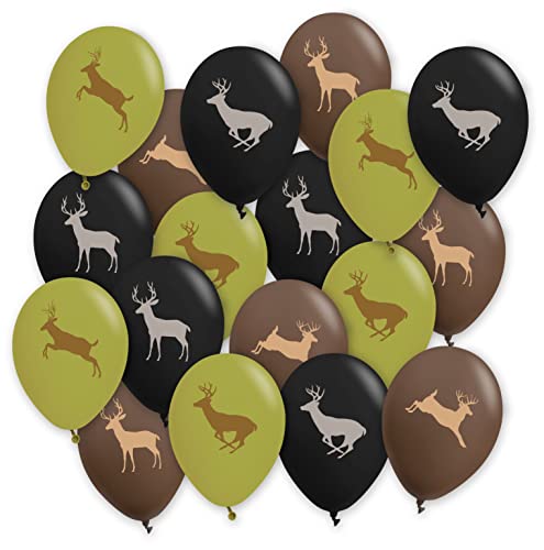 Image of Havercamp Buck Balloons (18 pcs.) 18; 12in. Latex Balloons. Beautiful Tone-Matching Prints. Great for Hunter Themed Party, Camouflage Motif, Birthdays, Graduation, Father's Day. Made in Italy!