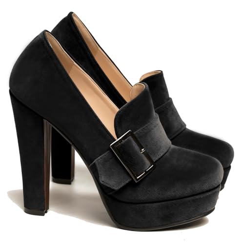 Image of SHODENSE Women Vintage Chunky Platform Loafers Pumps Tassel Round Closed Toe Slip On Suede Block High Heel Dress Loafer Shoes Buckle Strap Oxford Loafers Fringe Pump Dressy Chic Sexy Y2k 4-11 M US