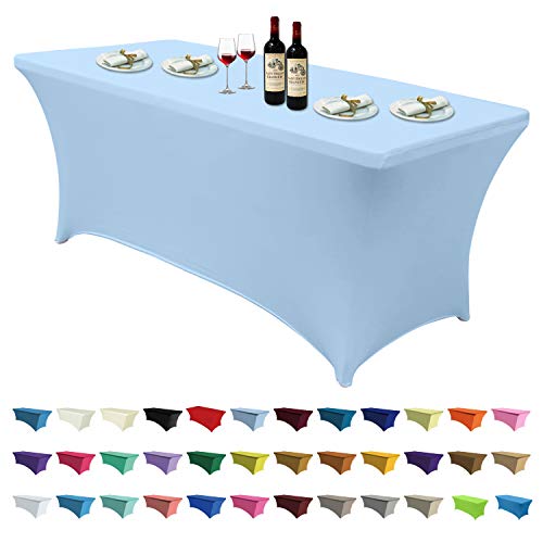 ABCCANOPY 6 FT Spandex Table Cover Stretch Fitted Wrinkle Resistant Tablecloth Reuse for Rectangular Folding Table Patry Event Wedding Banquet Protector Sky Blue