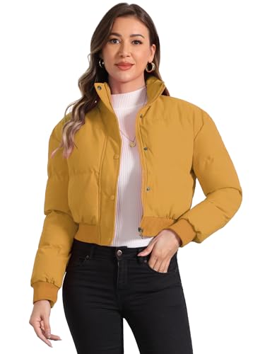 Allegra K Women's Winter Bomber Jacket Outwear Baggy Padded Cropped Lightweight Coats