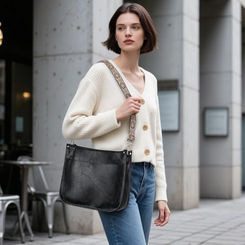 Image of UBAYMAX Leather Crossbody Purses for Women, Trendy Vegan Crossbody Bags Hobo Purses Bag Shoulder With Adjustable Guitar Strap