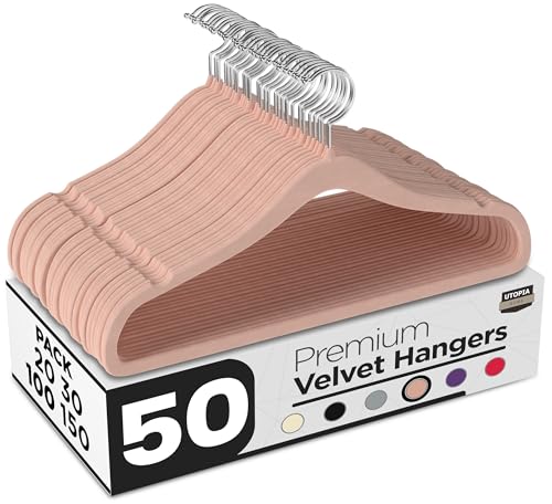 Utopia Home Premium Perchas de Terciopelo Antideslizantes, Duraderas Perchas Negras con Gancho Giratorio de 360 Grados Percha de Gran Resistencia (Rosa, Paquete de 50)