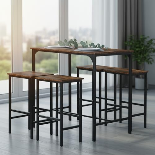 anrekl Juego de Mesa de Comedor y Sillas de 5 Piezas, Mesa de Bar Alta, 100 x 60 x 90 cm, Marrn Oscuro