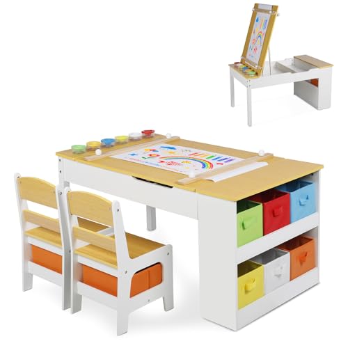 GRAVFORCE Table Enfant 2 chaises, Table Peinture Bricolage Plateau relevable de Tables Jeu Chambre...