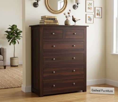 Image of Wooden Chest of Drawers for Living Room with 6 Drawer - Solid Wood Chest of Drawers Wooden Drawer Cabinet Chest of Drawer for Bedroom Storage Cabinet