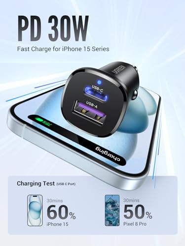 Image of UGREEN 30W USB C Car Charger, Dual Port Cigarette Lighter Adapter