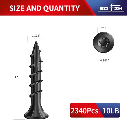 Image of #8 x 1 Inch Deck Screws (2340Pcs) 10lb. Exterior Wood Screws. Carbon Steel, Black, Flat Head, Rust Resistant epoxy Coated, with T25 Star Bit