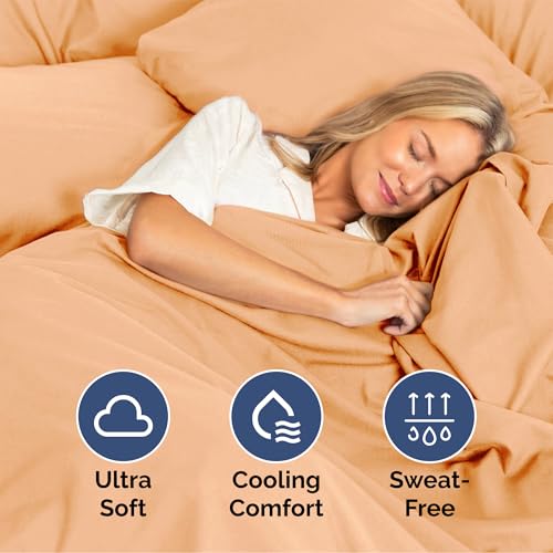 Image of Queen Size 4 Piece Sheet Set - Ultra Soft & Cooling Bed Sheets - Peach | Fits 8 Inch to 16 inch Mattress, Wrinkle Free & Fade Resistant with Deep Pockets, Breathable, Comfy Hotel Luxury Bedding