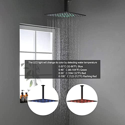 Ayivg Led 12 Inch Ceiling Rain Shower Set Thermostatic Shower System With Handheld And Body Spray Massage Jets Brass Shower Faucets Complete Set Can Run Simultaneously Seperately Matte Black #TOP2
