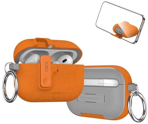 Image of Oboe Aegis Case 'Compatible with' Apple Airpods Pro 3 Case Full Protection Cover with Phone Stand, Magnetic Lock & Keyring (Stone Orange) [AIRPODS & Charging CASE NOT Included]