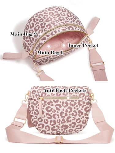 Image of Pure Colour Crossbody Bag Bum Bag for Women,Spacious Purse Fanny Packs Belt Bag,Oversized Bum Bag (Pink Leopard Bum Bag)