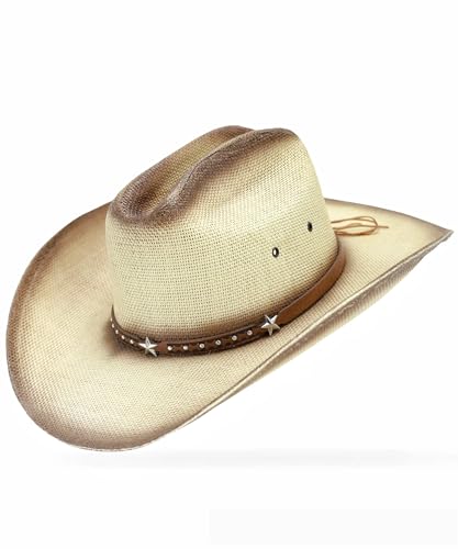 Image of Straw Cowboy Hat, Cattleman Crease 4.1 inch Wide Brim Western | Unisex design, shapeable wide brim, breathable cowgirl style, gift box included, 2 sizes