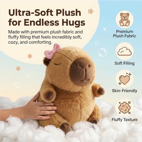Image of FuzzyTales Bow Capybara Soft Toy 25cm | Stuffed Plush Animal for Kids & Adults | Kawaii Cute Animal Toy for Cuddles, Gifts & Room Decor | for Birthdays, Thanksgivings and Every Event (25cm with Bow)