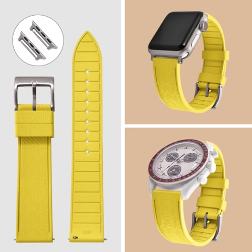 PTFULUOS FKM Rubber Watch Bands for Apple Watch - Compatible with 38/40/41/42/44/45/46/49mm Strap - Sport Replacement Wristbands for iWatch Series 9/8/7/6/5/4/3/2/1 Ultra SE Men Women (Yellow, 38mm/40mm/41mm/(42mm series 10)) - image 3