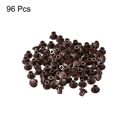 Image of uxcell Screw Hole Plugs, 5mm(3 /16 inch) Dia PP Snap in Shelf Button Flush Type Caps for Furniture Cabinet Cupboard, Dark Brown 96 Pcs