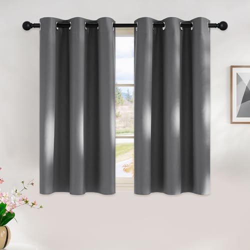 NICETOWN Grey Kitchen Blackout Short Curtain Panels for Bedroom, 45...