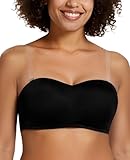 Upushall Trägerlose BHs in Übergröße für Damen, Bügel, gepolsterter Bandeau-BH mit transparenten Trägern, Schwarz, 95B