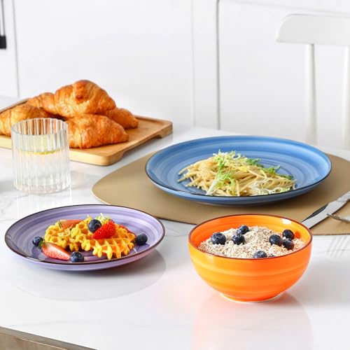 Image of Selamica Ceramic Plates and Bowls Sets,24 Pieces Dinnerware Sets for 8,Scratch Resistant Dish Set for holiday gathering,Dishwasher & Microwave Safe, Dopamine colors