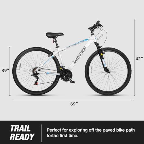 WEIZE Hardtail Mountain Bike, 29 Inch Wheels Outdoor Cycling Bike, 21-Speed Trigger Shifter, Aluminum Frame for Men and Women, Comfort Saddle, MTB Bicycle with Suspension Fork