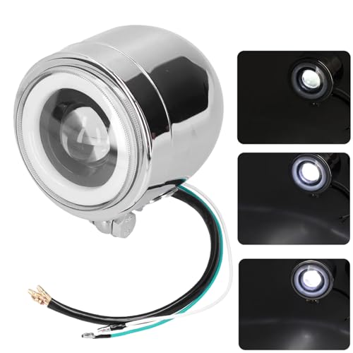 Hapivida Faro LED Moto Universale per retrò Moto da 4,25 Pollici LED Abbagliante Anabbagliante, DRL Doppio Faro Cromato(Bianca)
