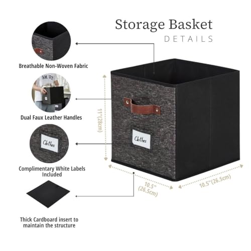 Image of DECOMOMO Storage Bins | Cube Storage Bin with Label Holders, Fabric Storage Cubes for Organizing Shelves Closet Toy Clothes (10.5 inch x 11 inch / 6pcs, Black Pattern)
