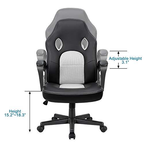 Image of Furmax Office Chair Desk Leather Gaming Chair, High Back Ergonomic Adjustable Racing Chair,Task Swivel Executive Computer Chair Headrest and Lumbar Support (White)