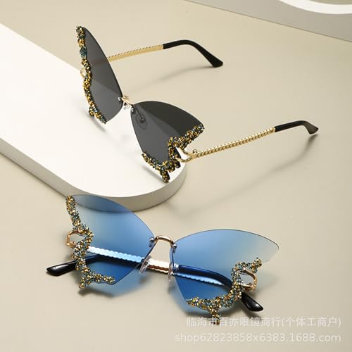 Elegant Butterfly Sunglasses for Women, Diamond Rimless Sunglass, Gradient Butterfly Shaped Sunglasses3