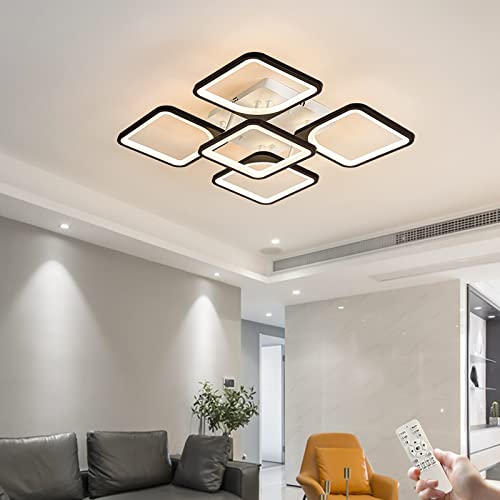 Siittoo Modern Ceiling Light Fixtures, 23.6'' Dimmable LED Flush Mount Ceiling Light, 70W/4000lm Modern LED Chandelier Ceiling Lighting for Bedroom Kitchen Living Room Hallway (5-Light, Black)