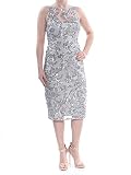 Adrianna Papell Women's Halter Illusion Neckline Sequin Embroidered Sheath Dress, Silver, 6