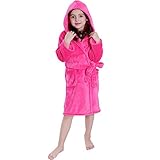 Hooded Herringbone Girl's Fleece Pink Soft Spa Kimono Long Robe,Kids Comfy Sleepwear Bathrobe(10-12
