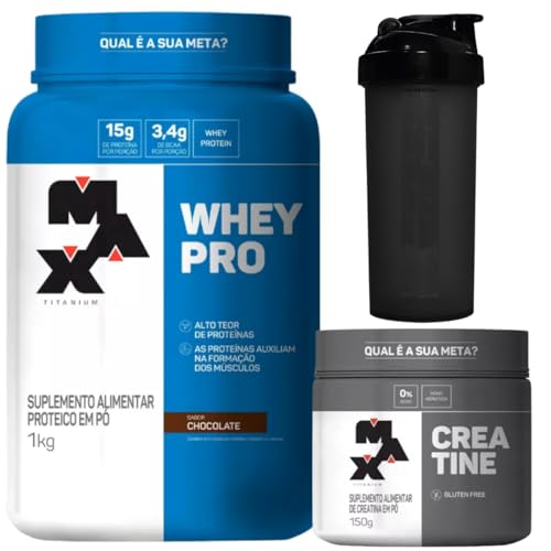 Combo Whey Pro 1kg + Creatina 150g + Coqueteleira - Max Titanium