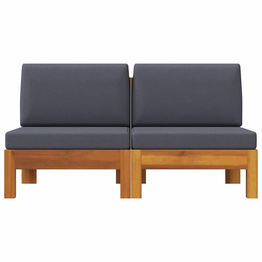 vidaXL 2X Acacia Solide Canapés Centraux avec Coussins Canapés Centraux de Patio Meuble de Terrasse Canapés de Jardin Extérieur Gris Foncé