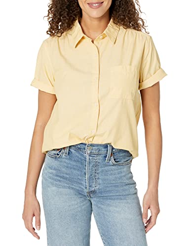 Dockers Women's Regular Fit Short Sleeve Button Down Shirt, (New) Lemon Curry Yellow - Ava End On End (Poplin), X-Large