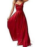 Eliacher Women's Formal Evening Sexy Dresses Wedding Satin Maxi Dress (US,4-6) Wine